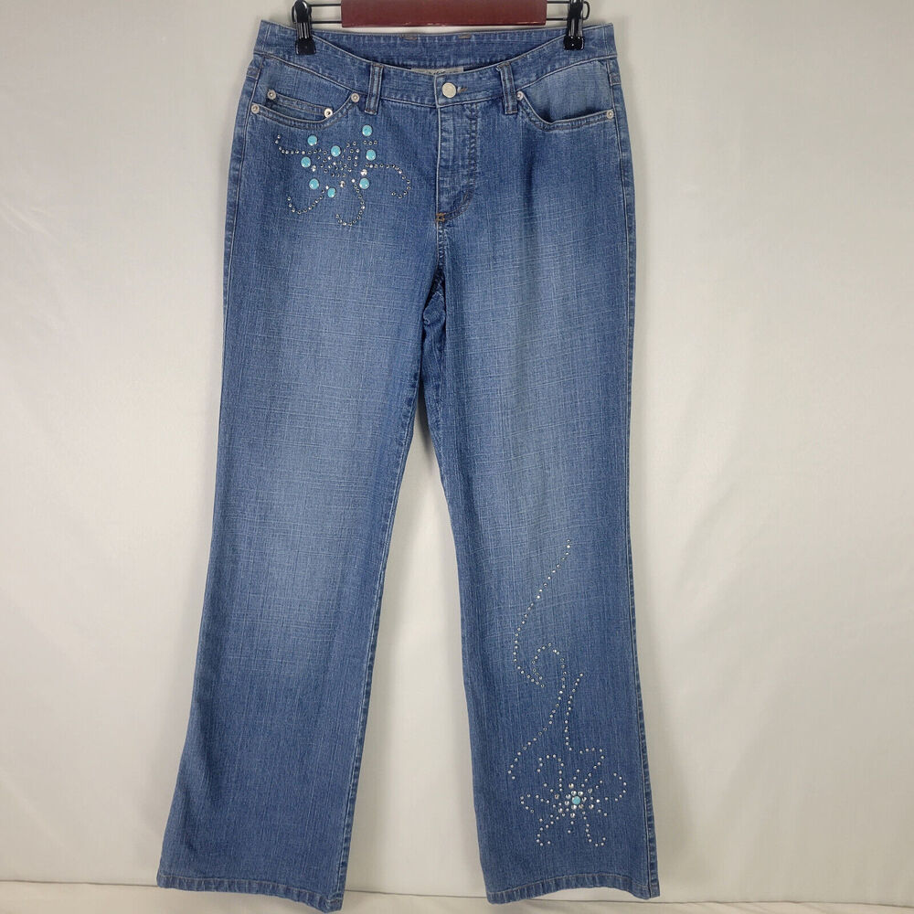 Telluride Clothing Jeans Women 8 Blue Denim Mid Rise Studded Bootcut Medium Wash